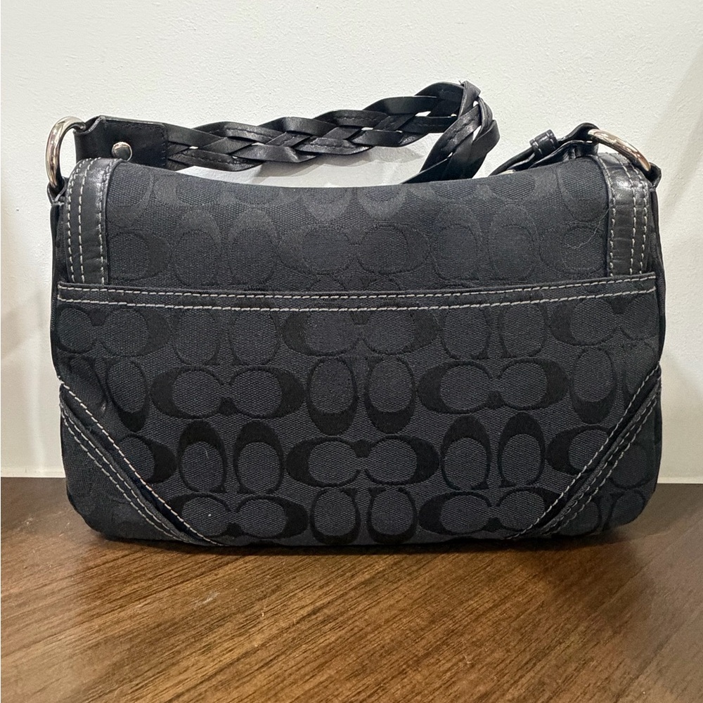 Coach Black Signature 11014 Jacquard Shoulder Bag with Matching Wallet- - Picture 5 of 11